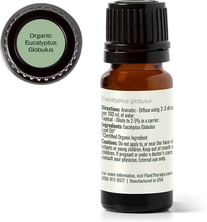 Plant Therapy Organic Eucalyptus Globulus Essential Oil 100% Pure, USDA Certified Organic, Undiluted, Natural Aromatherapy, Therapeutic Grade 10 mL (1/3 oz)