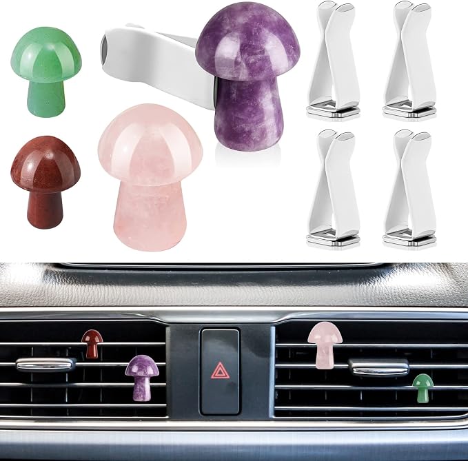 Tallew Heart Crystals Car Vent Clips Car Accessories for Women Quartz Crystals Air Fresheners Vent Clip(Mushroom Style)