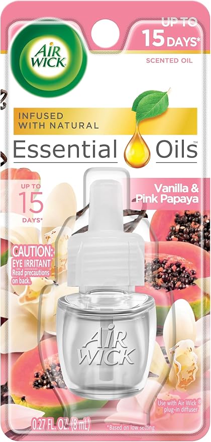Air Wick Plug in Scented Oil Refill, 1ct, Vanilla & Pink Papaya, Essential Oils, Air Freshener