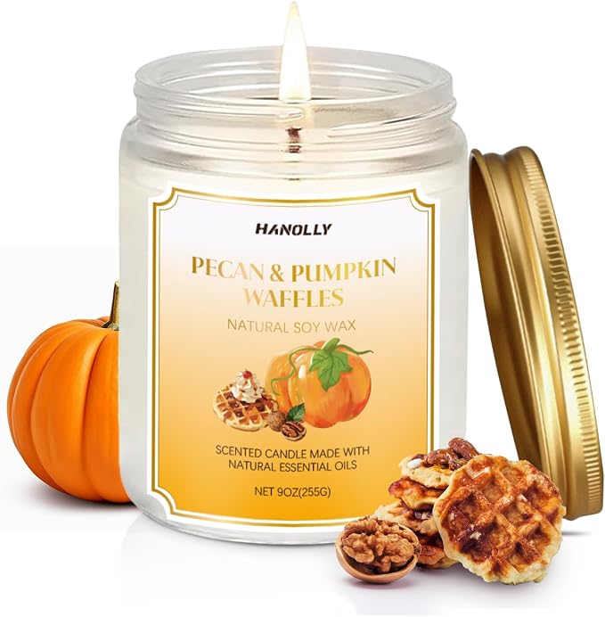 Scented Candles,Pecan & Pumpkin Waffles Scents, 9 oz Scented Candles for Home Soy Candle Wax, Lasting Aromatherapy Candles Gifts for Women Men, Perfect for Creating a Holiday Ambiance