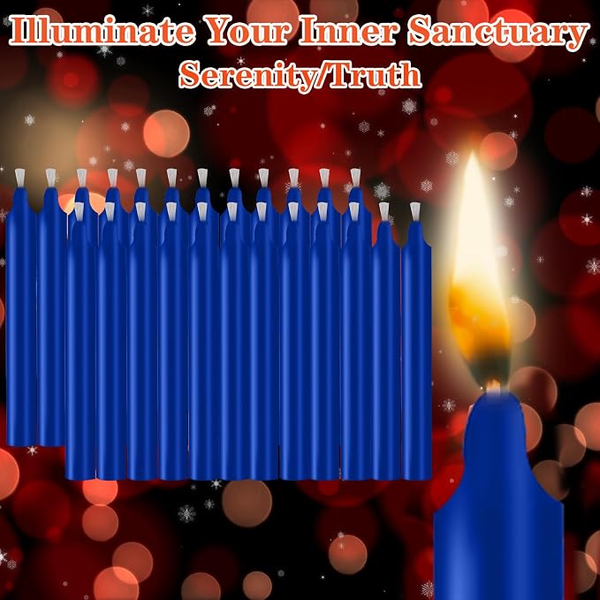 Kunrsug 24 Pack Blue Spell Chime Candles – Premium Mini Unscented Taper Candles for Rituals, Prayer, Birthdays, Meditation, Altar, Spells, Chime Candles - 4 Inch Tall - Ideal for Witches
