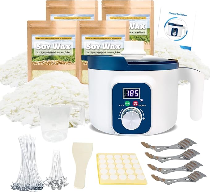 Handnatur Pro Soy Wax Melt Kit with Digital Wax Melting Pot, 4lb SOYA Wax Melter, Soy Candle Maker Set with Candle Heater, Wicks, Wick Holders, Wick Stickers