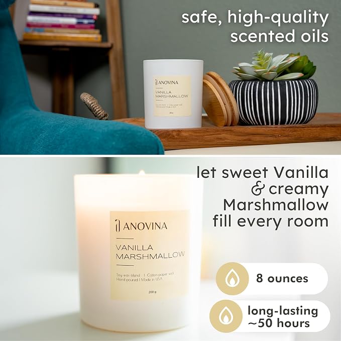 Vanilla Candle – Natural Soy Wax Scented Candle for Home, Long Lasting Vanilla Aroma, Cute Candles Gifts for Women for Birthday & Mother’s Day