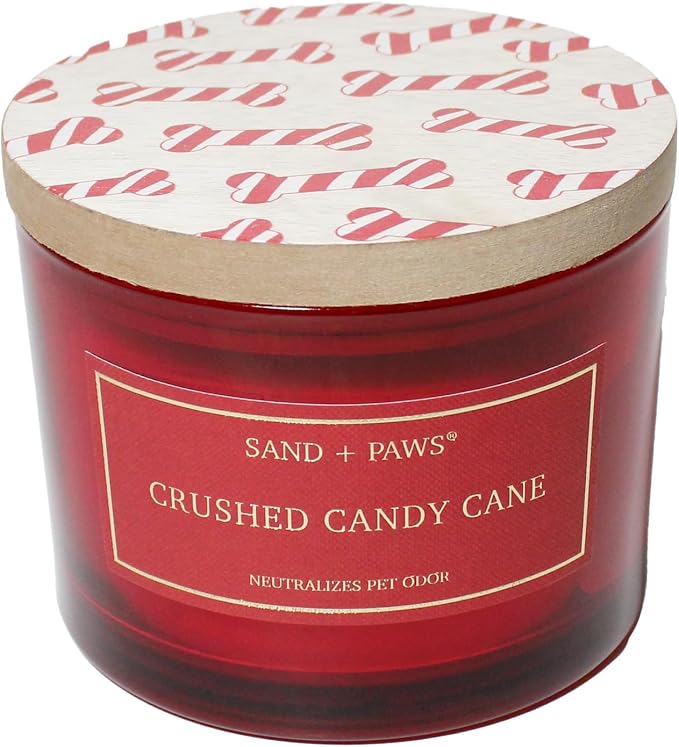 Sand + Paw Scented Candle - Crushed Candy Cane – Additional Scents and Sizes – 100% Cotton Lead-Free Wick - Luxury Air Freshening Jar Candles - Perfect Home Decor – 12oz