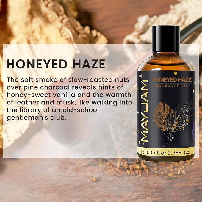 Honeyed Haze Fragrance Oil Essential Oil, MAYJAM 3.38FL.OZ Honeyed Haze Oil for Diffusers for Home, Long Lasting Scented Oils for Soap Candle Making - 100ML