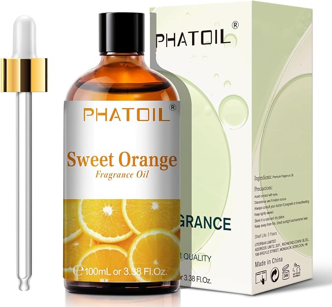 PHATOIL 100ML Sweet Orange Fragrance Oils for Aromatherapy, Diffuser Oils for Home, Perfect for Humidifier, Yoga, DIY Candle and Soap Making - 3.38FL.OZ