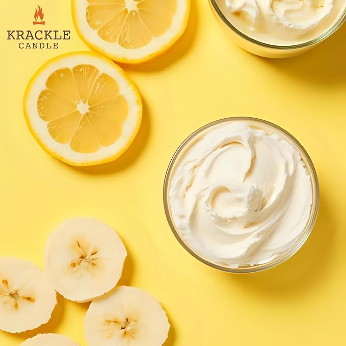 Krackle Candle | Lemon Cake | 16 oz Scented Candle with Natural Crackling Wooden Wick | Poured in the USA | Lemon, Banana & Vanilla Cream Fragrance