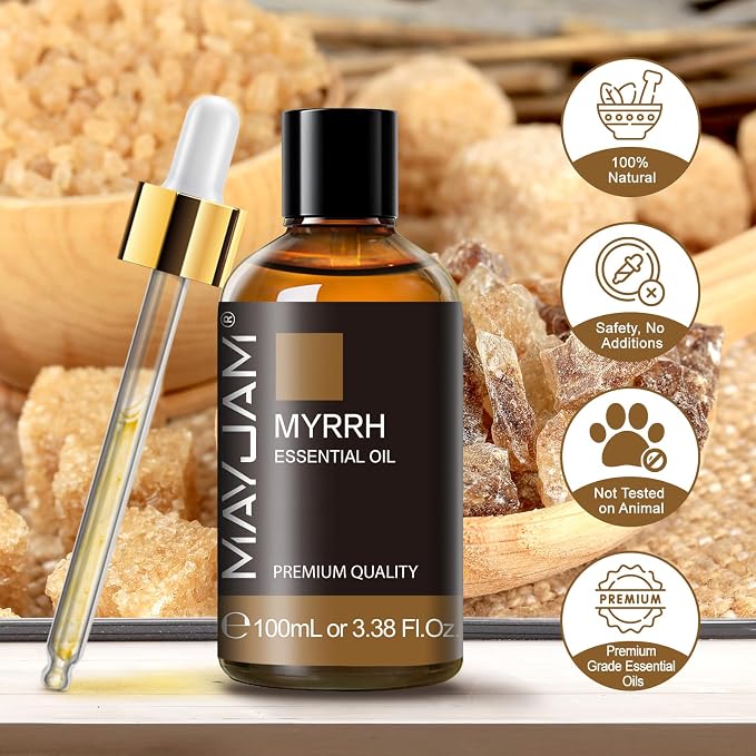 Myrrh Essential Oil 100ML/3.38FL.OZ, MAYJAM Premium Myrrh Oil Essential Oils with Glass Dropper, Great for Diffuser and Candle Making