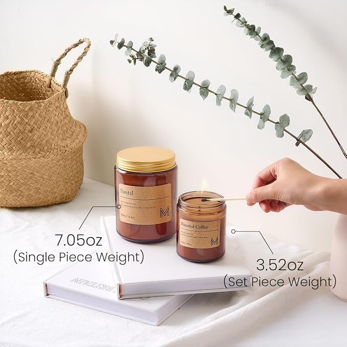 M&SENSE Teakwood Intense Scented Small Candle, 7.5Oz Aromatherapy Candle for Home Fragrance, Soy Wax Candles Gift for Birthday, Housewarming, Amber Jar Candle for Stress Relief, Meditation, Yoga