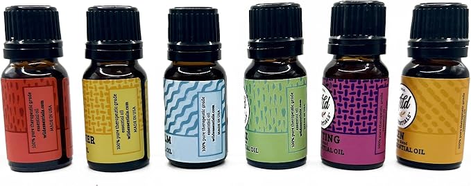 Wild Essentials 6 Pack Synergy Blend Aromatherapy Essential Oil Gift Set 100% Pure, Undiluted 10ml Bottles of Breathe Easy, Alert, Inner Calm, Relax, Uplifting, Zen, Made in USA