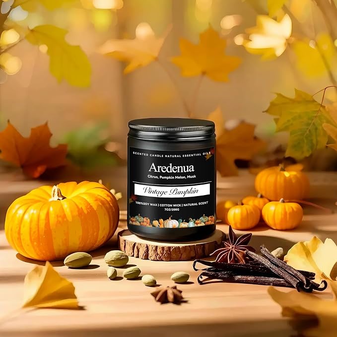 Vintage Pumpkin Candle – Warm Holiday Pumpkin Scent, Cozy Christmas Winter Seasonal Candles for Home, Hand-Poured Soy Candles for Christmas Décor & Cozy Gifting