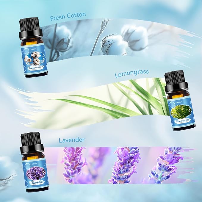 Clean Essential Oils Set for Diffuser & Candle Making | 6 Pack Premium Aromatherapy Oils Gift Set - Lavender, Eucalyptus, Mint, Sweet Orange, Lemongrass, Clean Cotton for Home