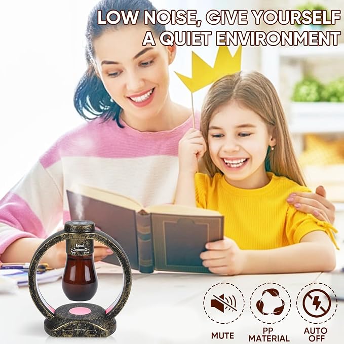 HAPPTWS Essential Oil Diffuser Set- Diffuser 3 Timer Settings Battery Powered Cordless Setup 7 Color LED Lights for Bedroom Yoga Room Toilet Pet Room - Coppery