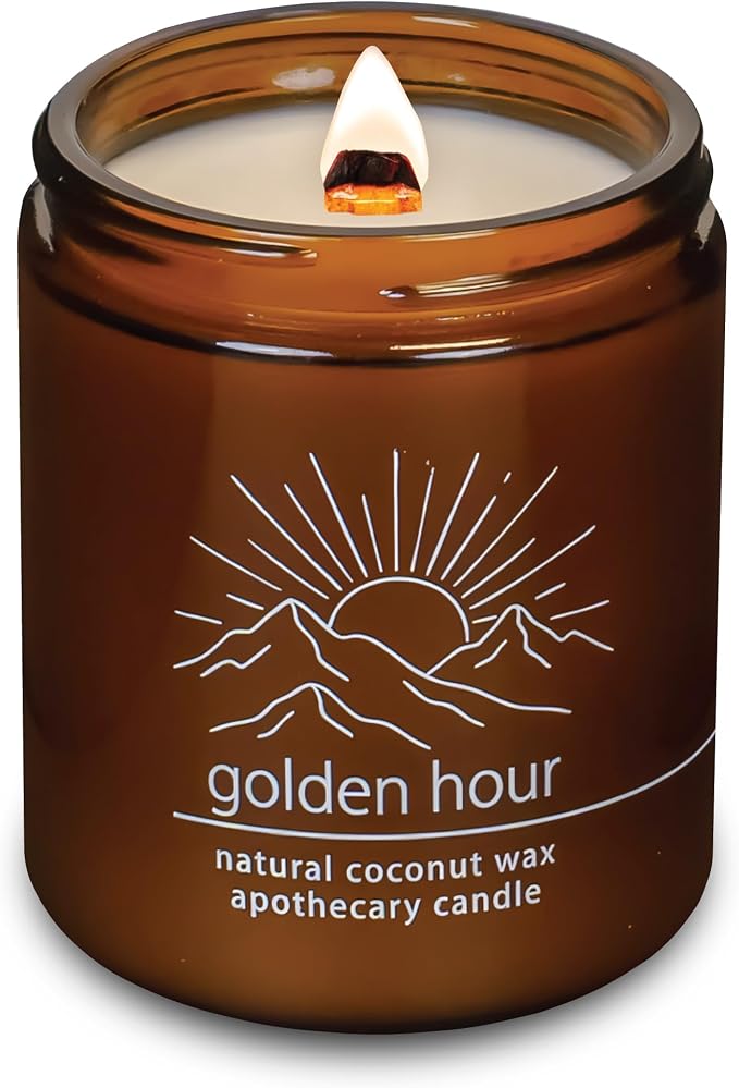 Hemlock Park Golden Hour Apothecary Scented Candle | Crackling Wood Wick, Botanical Fragrance & Coconut Apricot Wax | Up to 60 Hour Burn Time | 8 oz | Made in USA