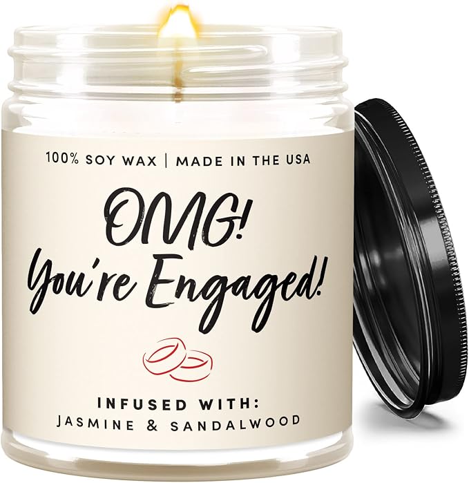 WAX & WIT Engagement Candles Gifts for Couples - Scented with Jasmine Sandalwood - Newly Engaged Couples, Bridal Shower, Bride to Be - 9oz, Soy Wax, 50 Hour Burn, Premium Candle