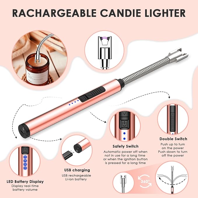 5 in 1 Candle Accessory Set,Candle Wick Trimmer Cutter Set,Candle Wick Dipper,Candle Wick Snuffer,Rechargeable Candle Lighter,Tweezers,Stainless Steel Candle Care Kit Gift for Aromatherapy