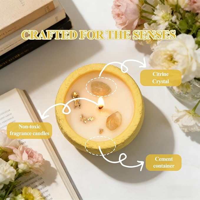 Scented Candle, Soy Candle, Non-Toxic Aroma Candles, Pear and Freesia Scented, Citrine Crystal, Best Smelling Candle, Gift for Women and Men(Net wt.200g)