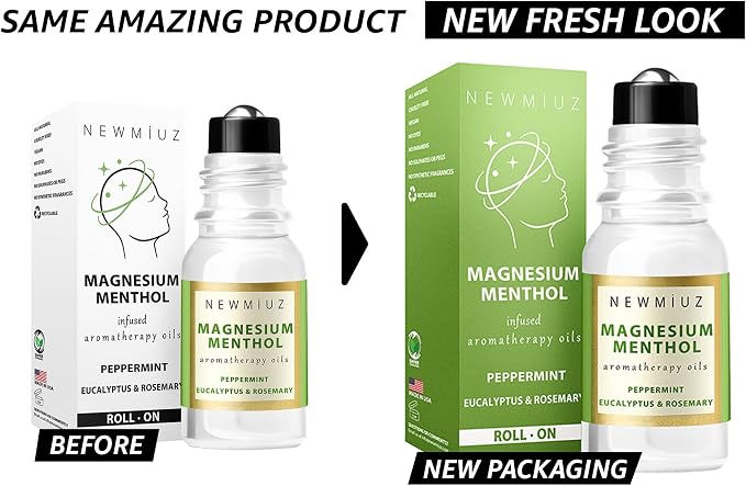 Magnesium Menthol Migraine Roll on Stick - Natural Fast Acting & Cooling Relief Peppermint Eucalyptus Aromatherapy Essential Oils for Headaches Sinus - Perfect Selfcare Gift Stocking Stuffers