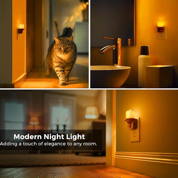L LOHAS LED Night Light, 2 Pack Amber Flameless Candle Night Light Plug in, Dusk to Dawn Sensor, 0-100LM LED Dimmable Nightlight, Vintage Decorative Night Lights for Hallway Bathroom