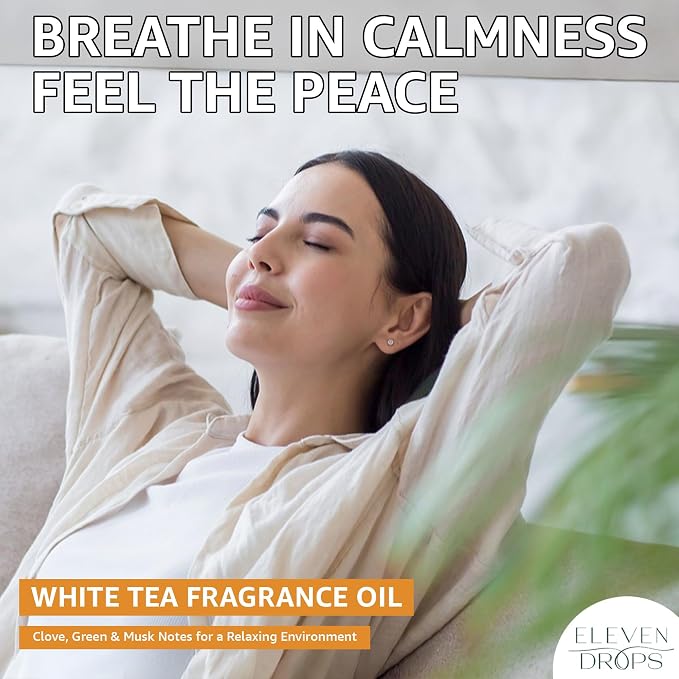 White Tea Fragrance Oil | Clove, Green & Musk Notes | Long Lasting Scent Reed Diffuser Oil for Home, Office, Hotel, Spa, Car & Linen Spray | Pet Friendly IFRA Compliant, 4 oz