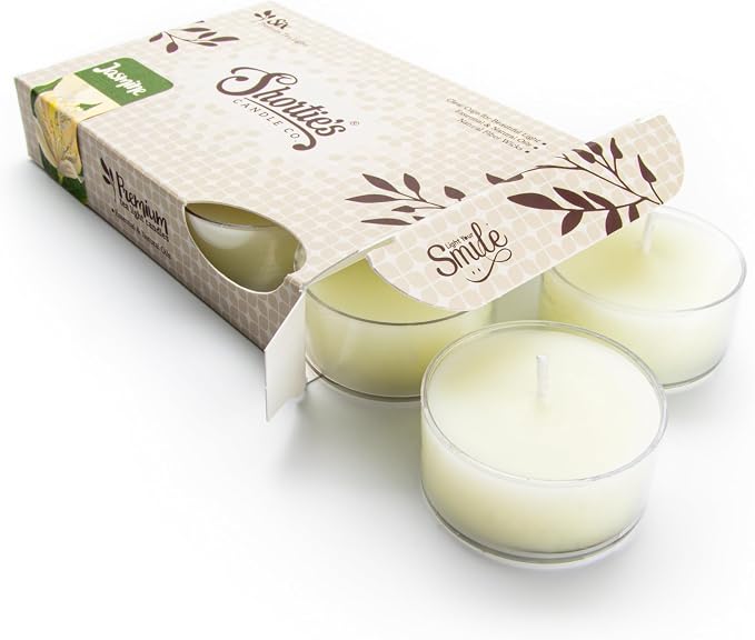 Pure Jasmine Premium Tealight Candles - Highly Scented with Natural Oils - 6 Yellow Tea Lights - Beautiful Candlelight - Made in the USA - Flower & Floral Collection