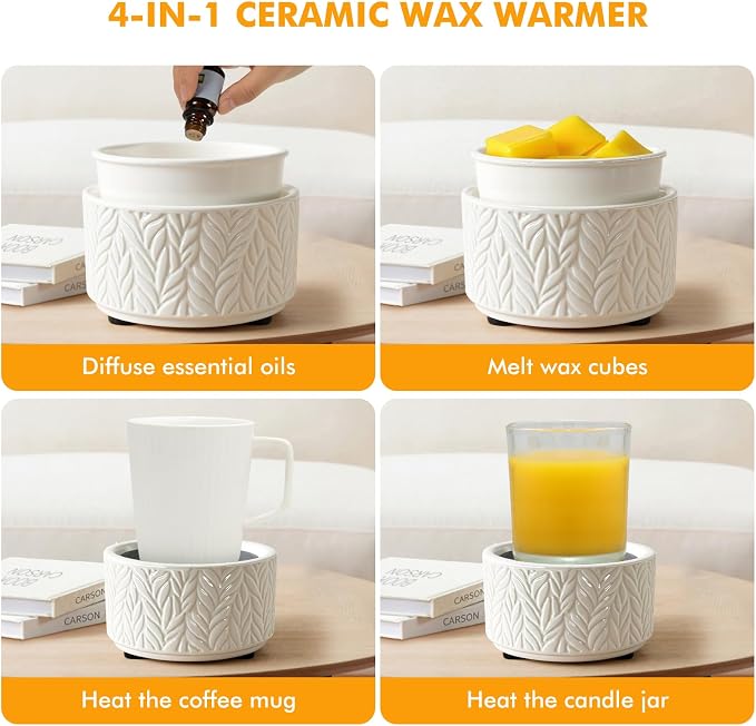 EQUSUPRO Wax Melt Warmer for Scented Wax Melts- Electric 4 in-1 Ceramic Candle Wax Warmer Burner Fragrance Wax Melter for Home Office Bedroom Living Room Decor & Gifts for Women