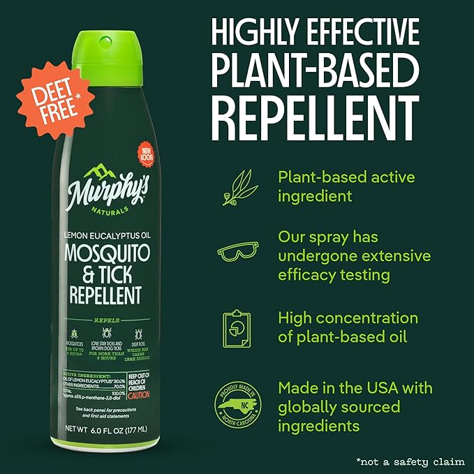 Murphy's Naturals Mosquito & Tick Bug Repellent Spray, Oil of Lemon Eucalyptus for Skin + Outdoor Gear, 6 Ounce Mist, 2-Pack