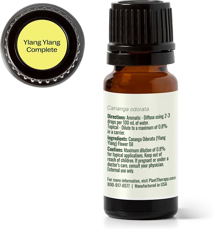 Plant Therapy Ylang Ylang Complete Essential Oil, 10 mL (1/3 oz), 100% Pure and Undiluted, Natural Aromatherapy, for Essential Oil Diffusers and DIY Skin Care