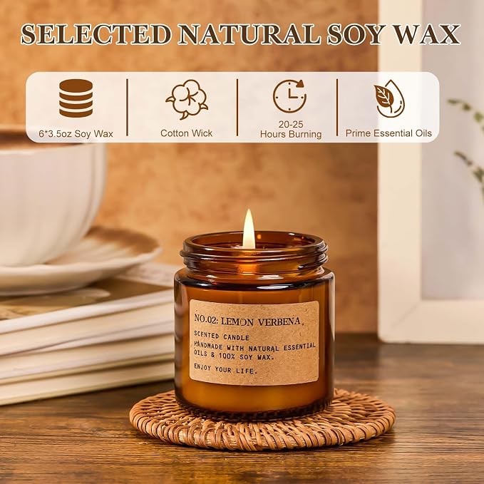 Candles for Home Scented, 6Pack 3.5 Oz Soy Wax Candles Gifts Sets with Sage Breeze & Lavender for Birthday Valentine's Day Gifts Women Mothers Day