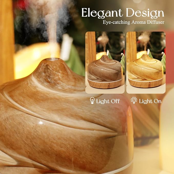 Porseme 500ml Glass Essential Oil Diffuser Aromatherapy Ultrasonic Cool Mist Humidifier 15-21 Running Hours Diffusers with Remote Control for Sleeping Yoga Working Spa(Desert