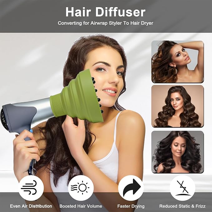 Universal Collapsible Hair Dryer Diffuser Attachment-Foldable Portable Travel and Easy Storage Hair Diffuser Fit Most Hair Dryers with Nozzle Diameter D-1.575Inch to 1.968 Inch (4-5cm)- Green