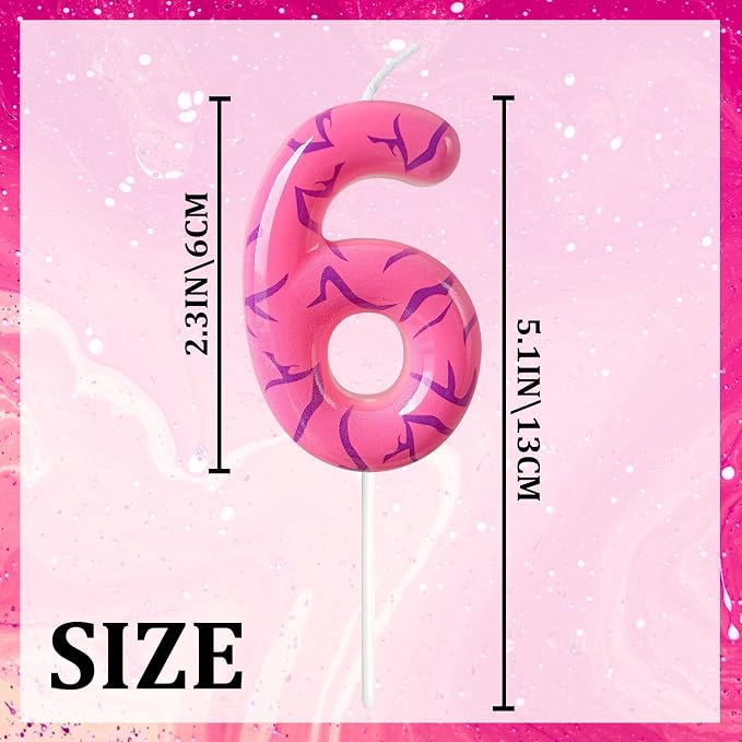 Number 6 Birthday Candle for Cake – Pink Gradient Number Candle with Mystic Rune Pattern, Decorative Cake Topper for Anniversary & Celebration