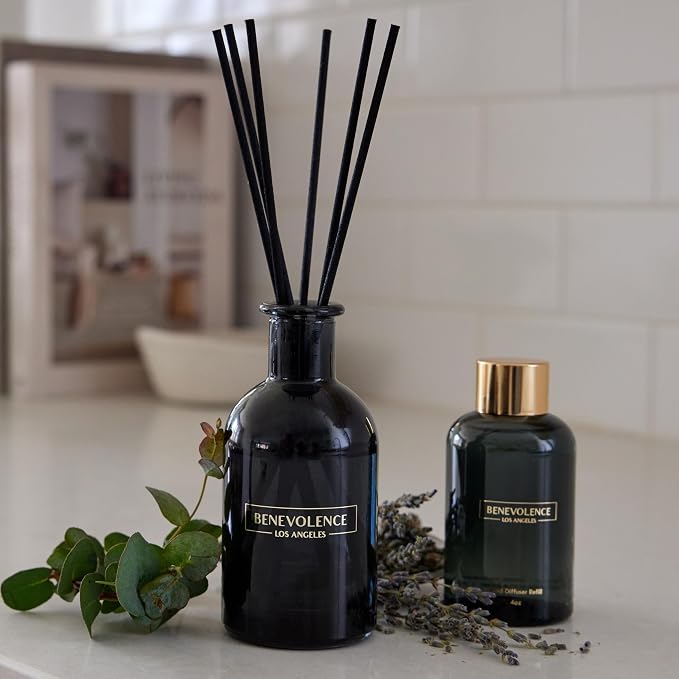Benevolence LA Lavender & Eucalyptus Reed Diffuser Oil Refill – 4 oz Long-Lasting Essential Oil Refill for Home Fragrance Diffusers – Compatible with Benevolence LA Black Reed Diffusers