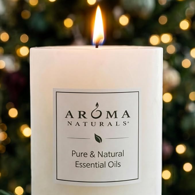 Aroma Naturals Holiday Essential Oil Vanilla & Peppermint Scented Pillar Candle, Cool Wish, 2.5 inch x 4 inch