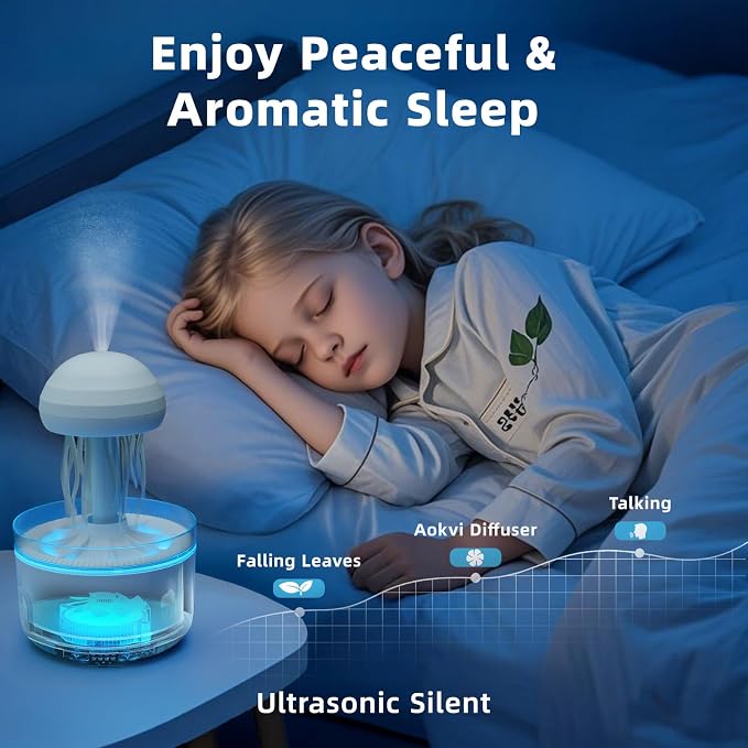 300ML Jellyfish Essential Oil Diffuser, Quiet Aromatherapy Mist Diffusers for Essential Oils, with 7 LED Color Changing Light and Auto-Off Switch, Suitable and Families Humidifiers for Bedroom（White）