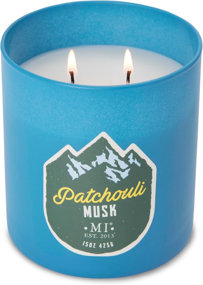 Manly Indulgence Patchouli Musk Scented Candles for Men, 2 Wick, 15 oz Premium Soy Blend Wax, 60H Burn, Candles for Home Scented – Made in The USA