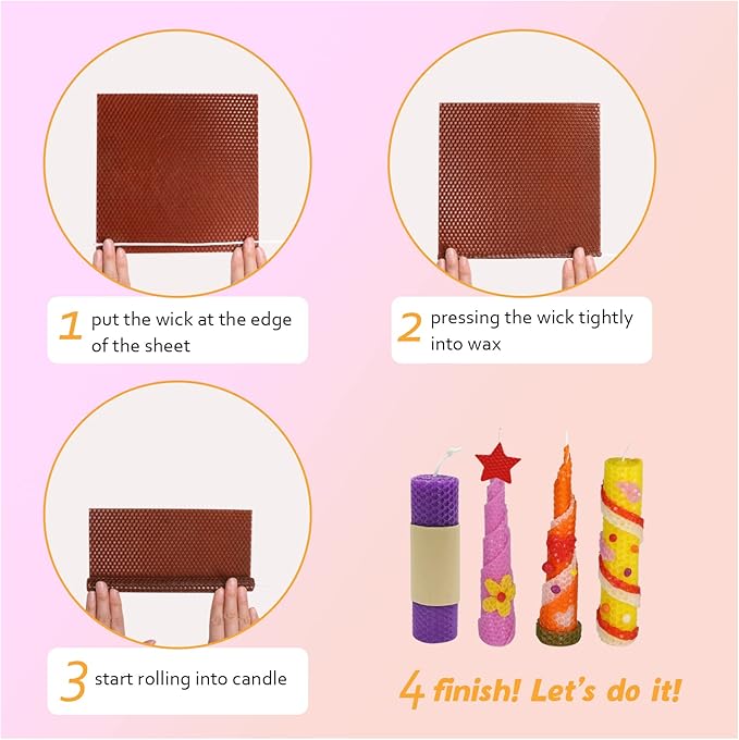 Bingfuego Beeswax Candle Making Kit for Beginners-12 Beeswax Sheets for Candle Making Rolling Kits, Natural Beeswax Candle Making Kit (Bright Color, 8 x 8 inch)
