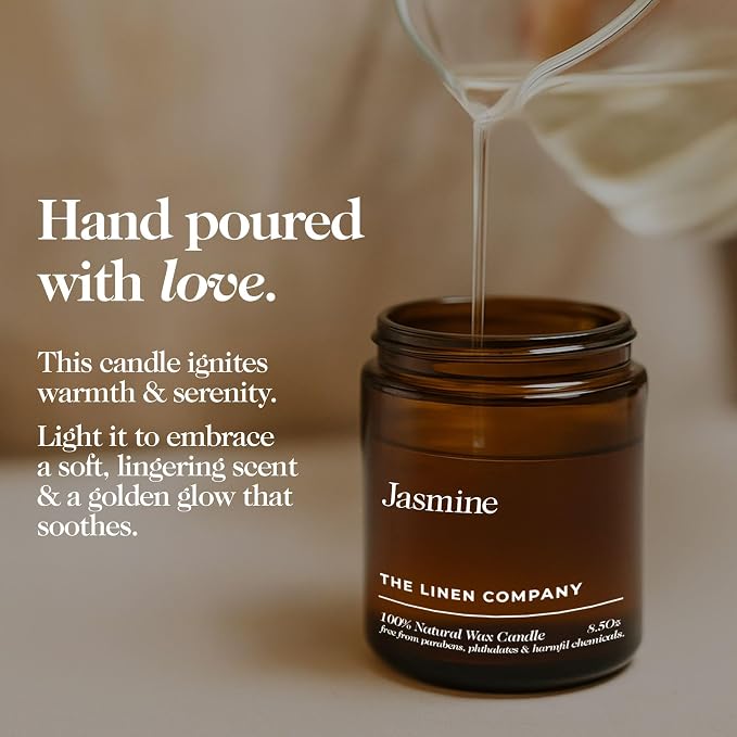 Hand Poured Non Toxic Candles - Jasmine Fall Candles with Premium Natural Wax - Aromatherapy Scented Candles with Sandalwood, Lemon & Ylang Notes - 8.5 Oz, 45 Hrs Burn Time