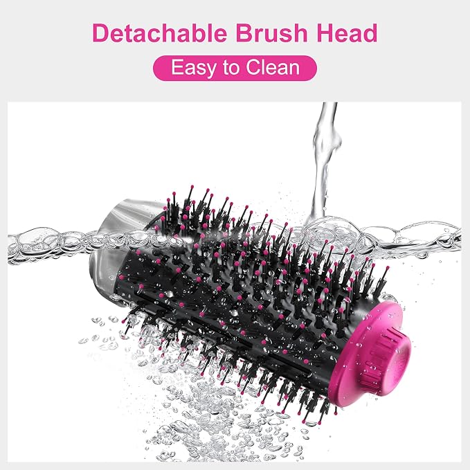 IG INGLAM 4 in 1 Blowout Brush, Negative Ion Detachable Hair Dryer & Styler Volumizer Hot Air Brush with 2 Styling Brush Heads, Silver