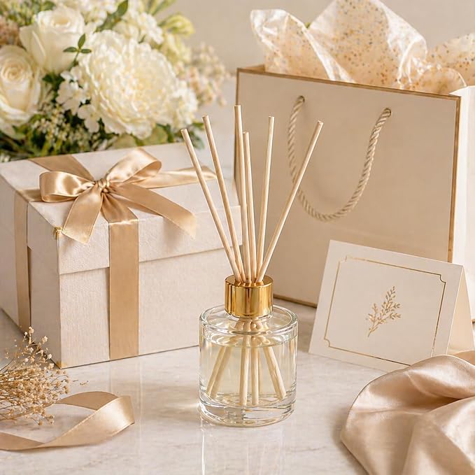 50ml Clear Glass Reed Diffuser Bottles Set of 4 Empty Aromatherapy Bottles with Gold Cap, Round Essential Oil Diffuser Container for Home Fragrance, DIY Scent, Bathroom, Office Decor