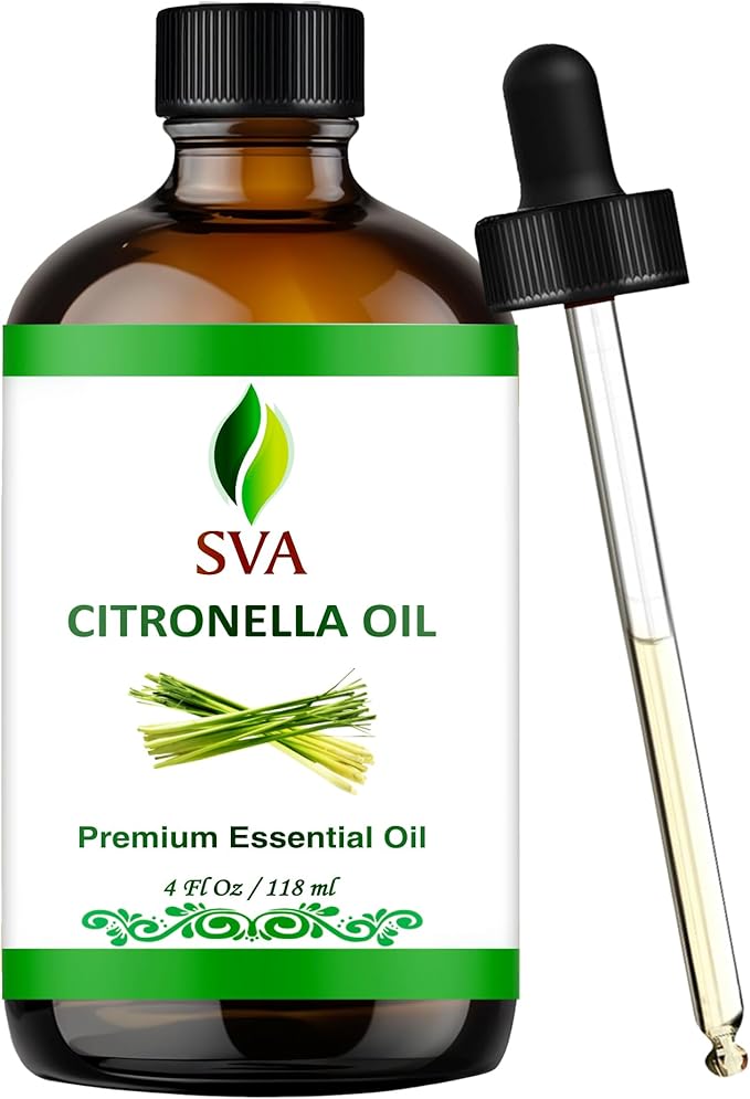 SVA Citronella Essential Oil 4 Fl Oz – for Aromatherapy, Diffuser, Skin & Hair Care – Ideal for Massage & DIY Blends - with Dropper