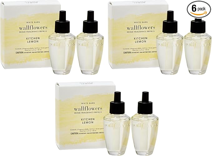 Bath & Body Works Kitchen Lemon Wallflowers Refills - Plug-In Air Freshener Refill for At-Home Use - Always-On Fragrance - Natural Essential Oils - Room-Filling Fragrance - Thoughtful Gift - 6-Pack