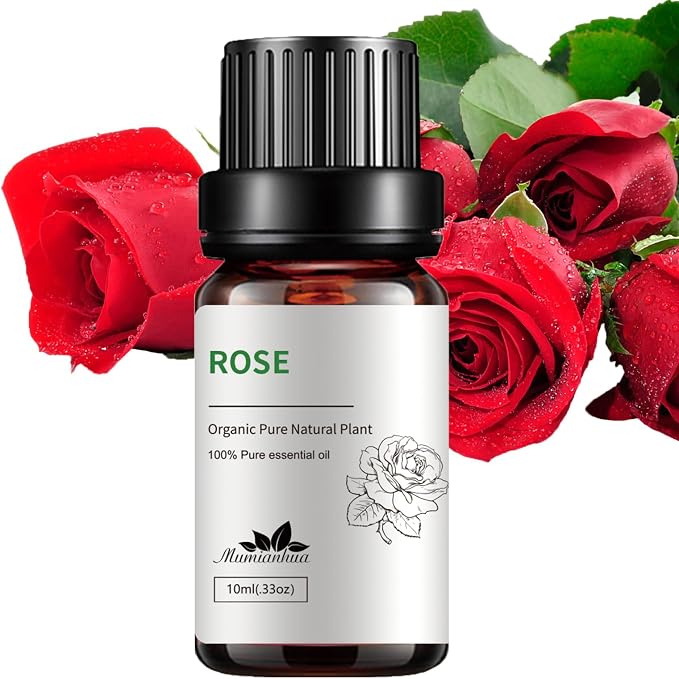 Rose Essential Oil, 100% Pure & Natural – Rose Oil for Aromatherapy Diffuser, Skin & Hair Care, Perfume, Soap & Candle Making, 0.33 Fl Oz / 10ml Mumianhua