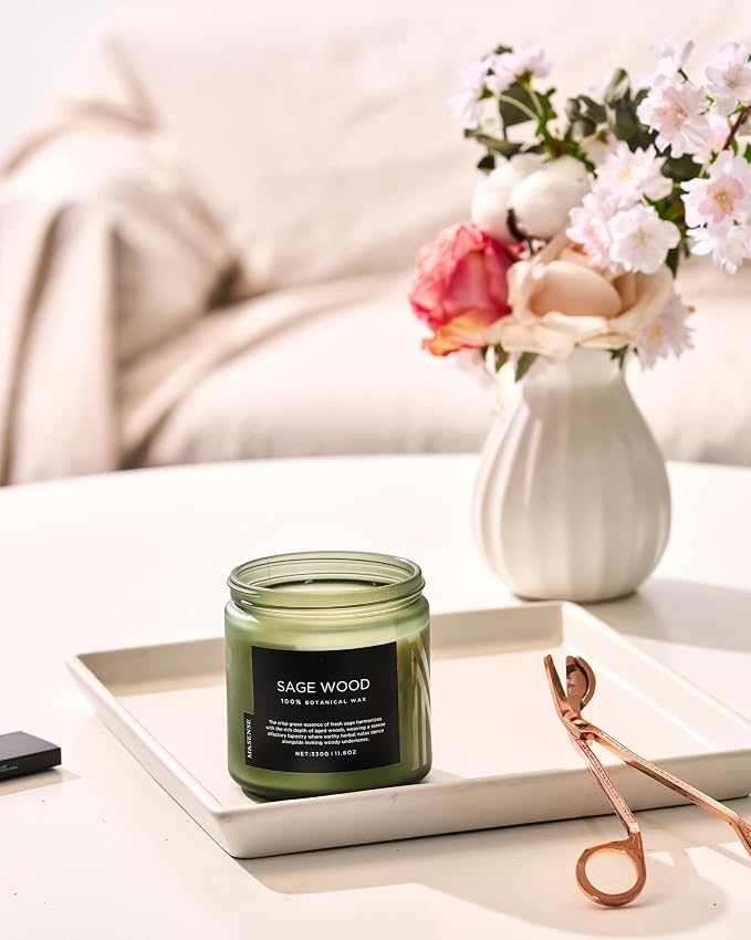M&SENSE Sage Wood Scented Candle, 11.6oz 70 Hours All Natural Soy Wax Clean Non Toxic Slow Burning Candle for Relaxing & Stress Relief, 2 Wick Fragrance Gifts for Relaxation Home Cleasing