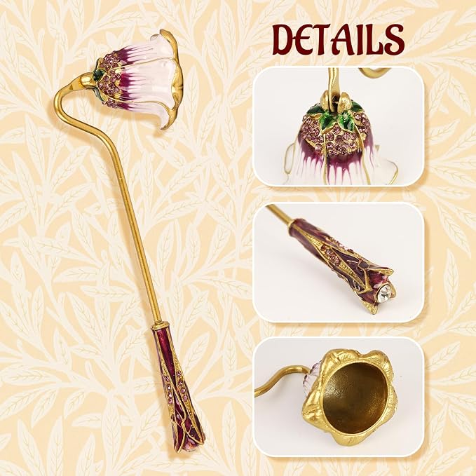 Elegant Royal-Style Candle Snuffer with Pearl Inlay, Candlesnuffers Wick Snuffer Candle Accessory for Putting Out Extinguish Candle (Purple + White)