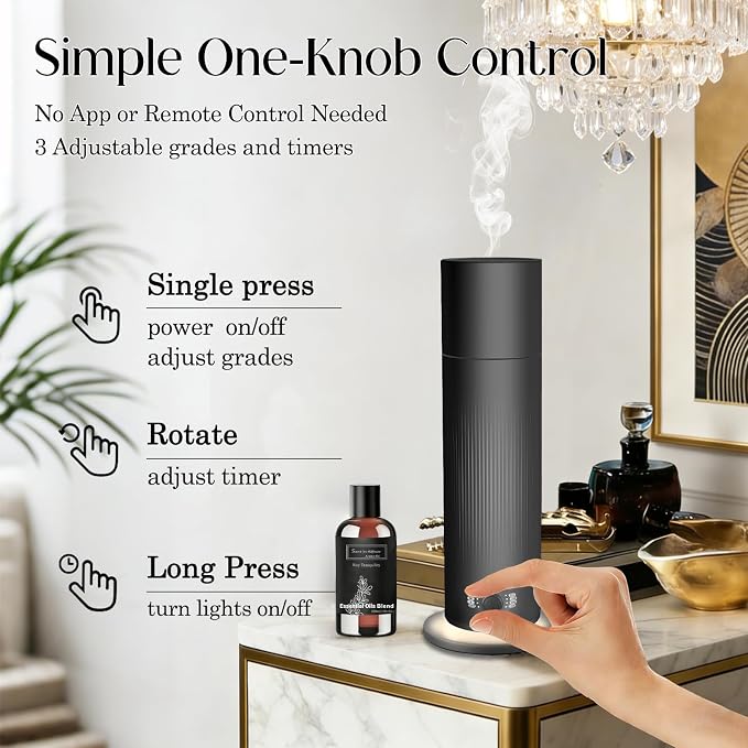 Waterless Essential Oil Diffuser, Scent Air Machine for Home with 4x30ml Hotel Scent Oil Sets, Covers Up to 1000 Sq.Ft, Adjustable Mist & Timer, Hotel and Commercial Use