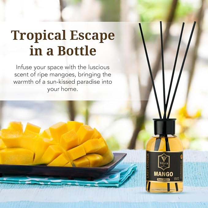 Luxury Reed Diffuser Set - 110ml Aromatherapy Diffuser with Natural Sticks, Aesthetic Room Decor, Long-Lasting Air Freshener for Home, Bathroom, and Office, Essential Oil Stick Diffuse (Mango Pack 3)