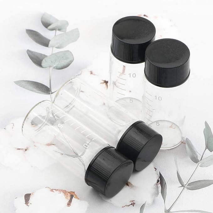 Kesell 50pcs Clear Glass Vials with Black Screw Caps, 10ml Empty Vials Bottles for Essential Oil