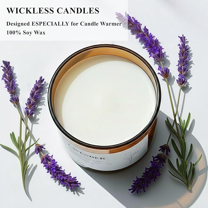 VOHO Lavender Wickless Candles for Candle Warmer Lamp, 9oz Soy Scented Candles & 10ml Essential Oil for Customizable Aroma, Wickless Lavender Candle for Warmer Lamp Birthday Housewarming Holiday Gifts