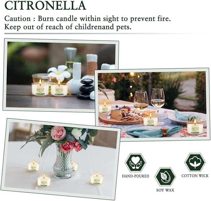 40-Pack Citronella Scented Tealight Candles -Outdoor Candles Natural Soy Wax Candle Bulk, Smokeless & Long-Lasting for Yard, Picnic, Camping Outdoor Comfort.